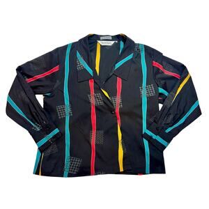 Diane Von Funstenberg Blouse Black Women’s 14 VTG Retro 80s 90s Abstract Graphic
